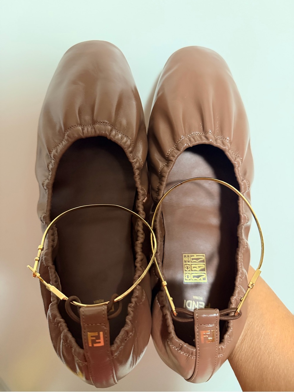 NWT Fendi Brown Leather Elastic-Top Ballet Flats - Picture 2 of 12